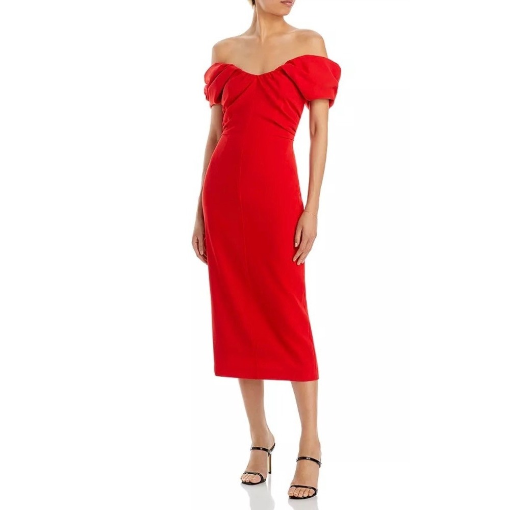 A.L.C. Nora Red Off The Shoulder Puff Sleeve Midi Dress Size 8 Cocktail Dress